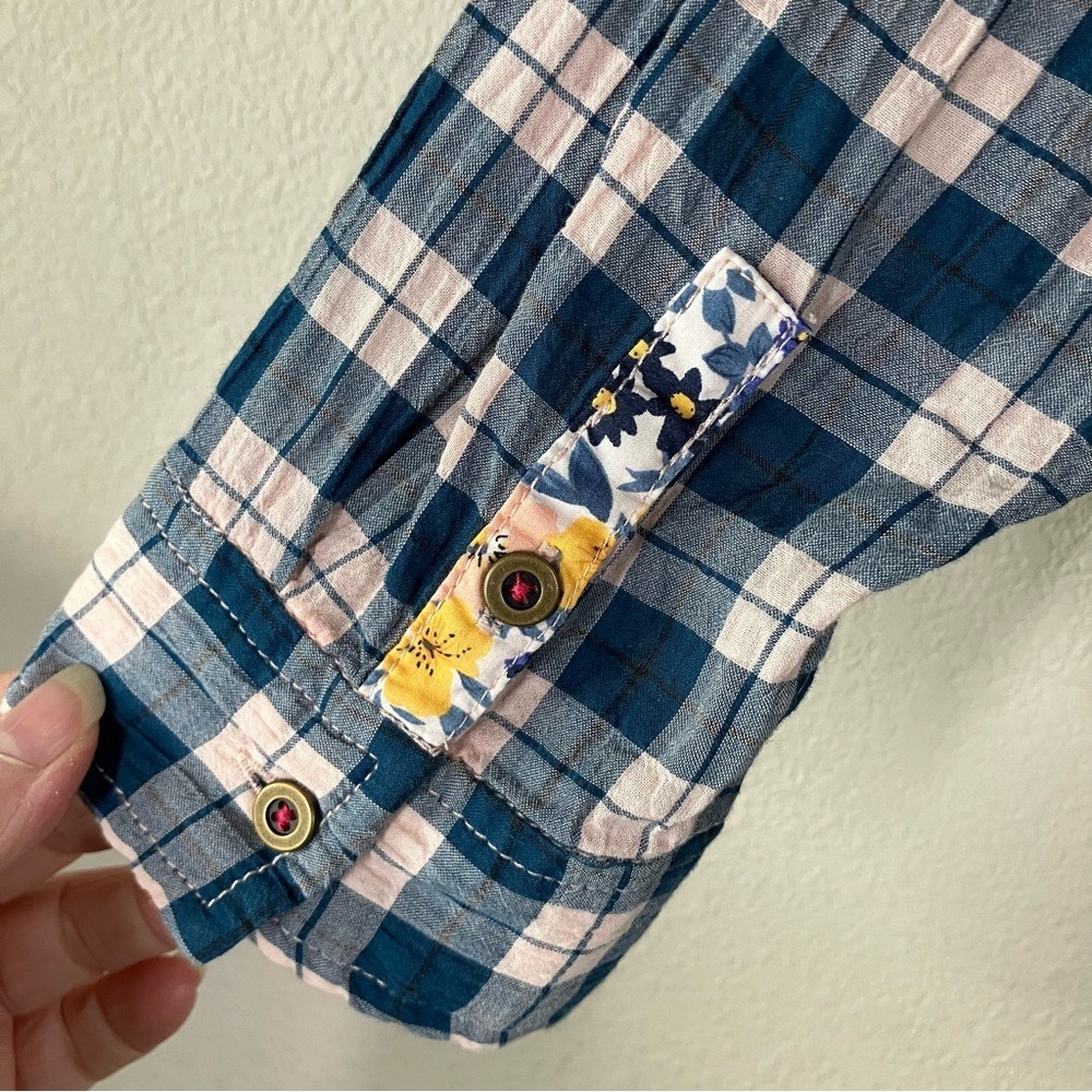 Anthropologie PILCRO Plaid Button Shirt M Floral Boho Cottage Festival Peasant - Picture 5 of 14